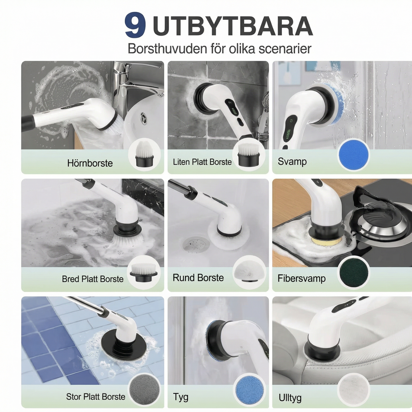 SwiftSpin™ – 9-i-1 Elektrisk Skrubbborste för Hemmet